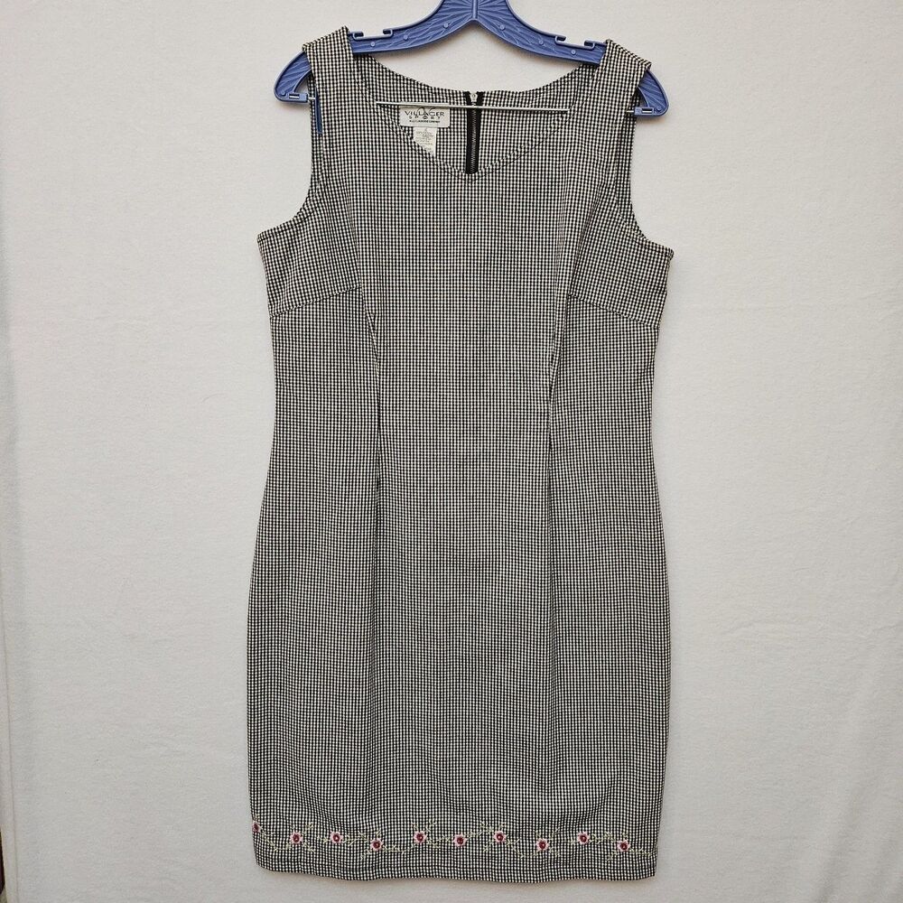Villager Sport Sz 10 Gingham Dress Vintage Liz Claiborne Floral Embroider Picnic